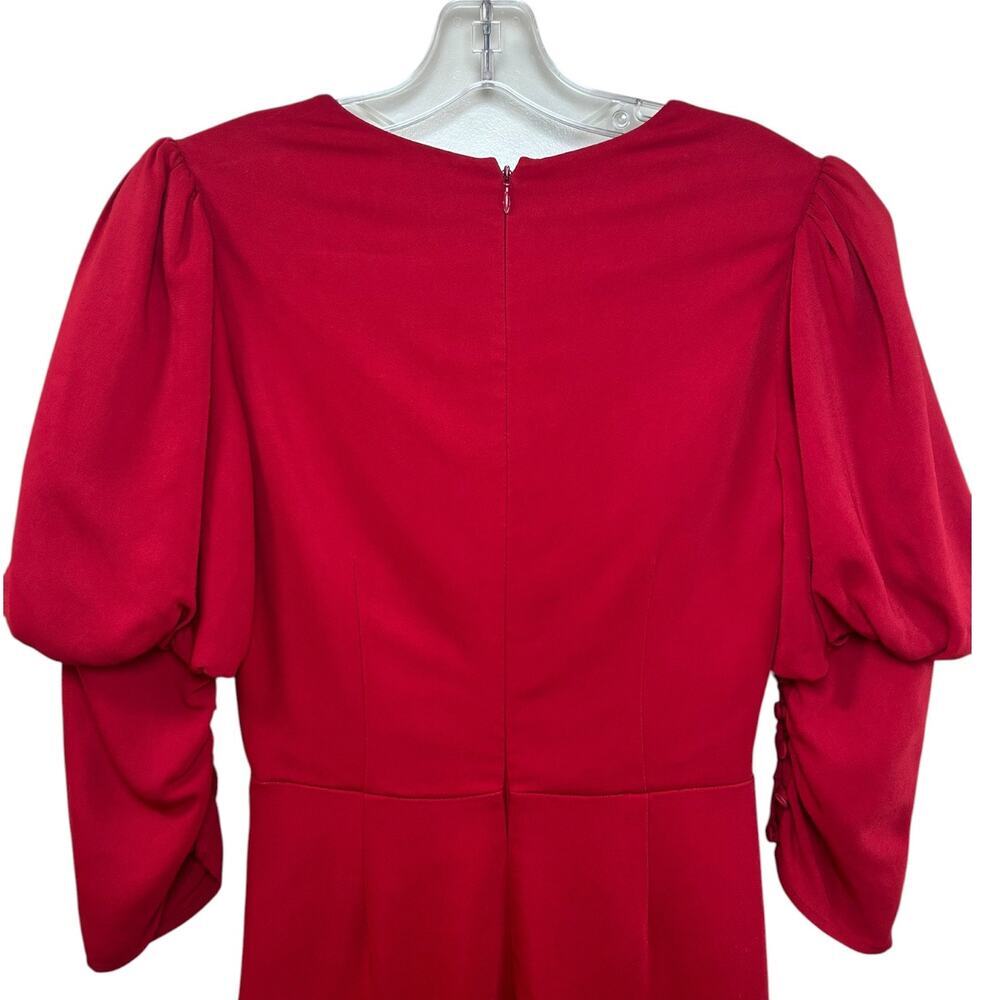 SELF-PORTRAIT, Crepe Midi Dress Puff Sleeve Side-Split Stretch Red SZ 0 US, 4 UK - Picture 7 of 14